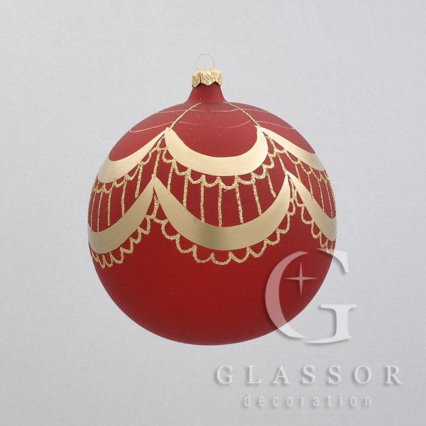 Vánoční ozdoby, koule červený mat, dekor Φ 8 cm