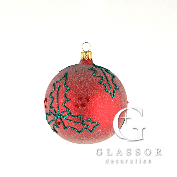 Vánoční ozdoby, koule červený mat, dekor