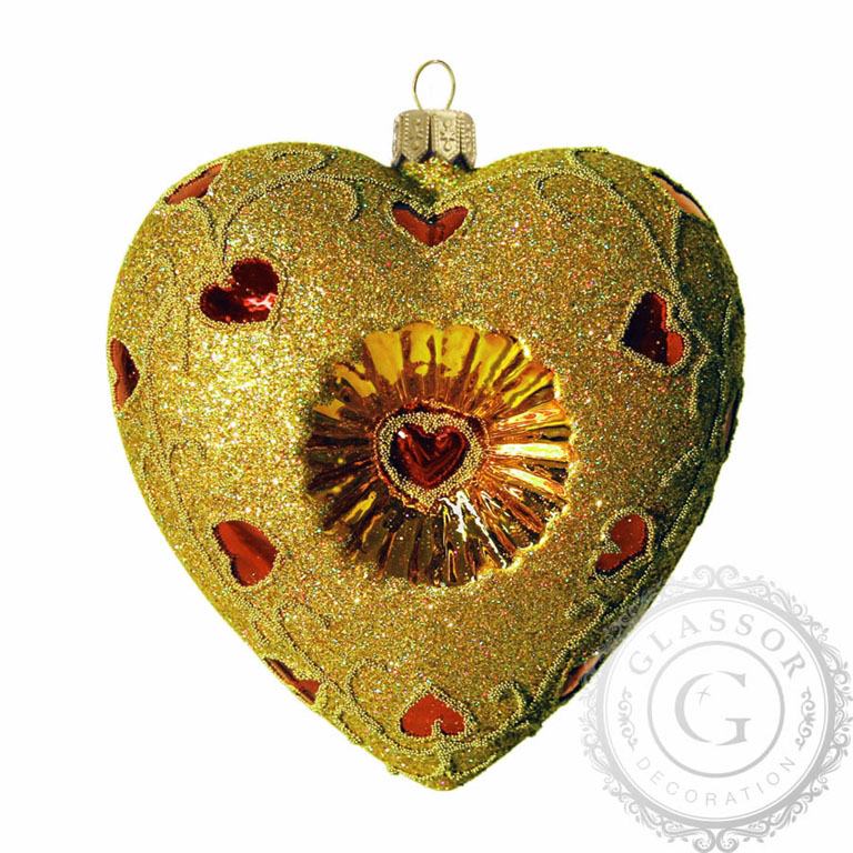 Coeur en verre doré avec des petits coeurs
