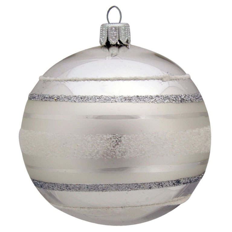 Boule de Noël en verre à rayures argentées