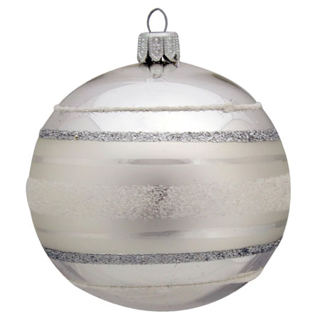 Boule de Noël en verre à rayures argentées