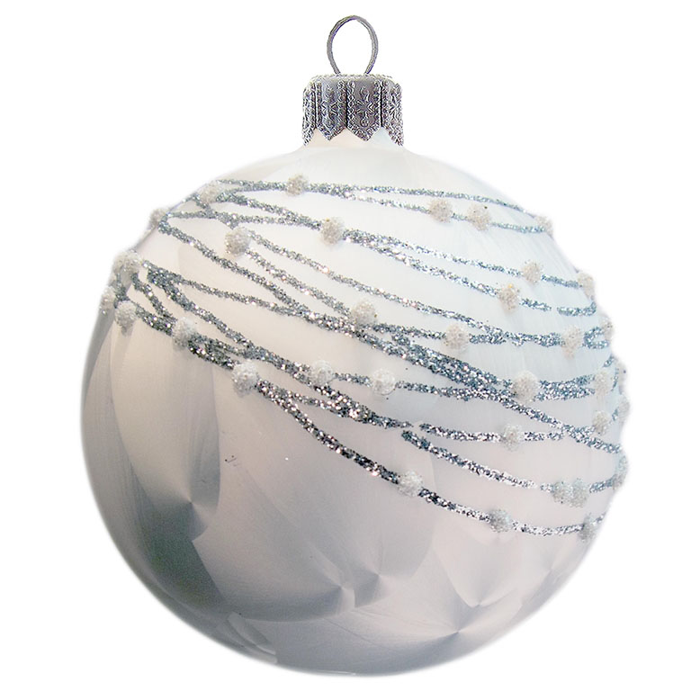 Boule de Noël blanche avec un décor argenté