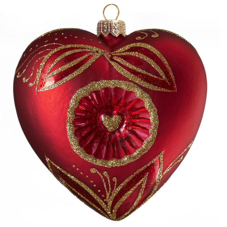 Vánoční srdce červené píchané zlaté listy