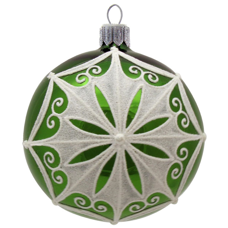Zelená koule bílý ornament