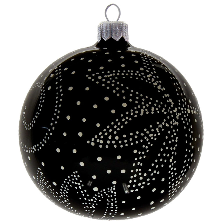 Boule de Noël noire avec décor pointillé blanc