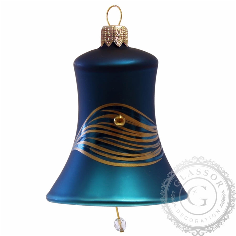 Zvonek modrý mat dekor bronzový lístek