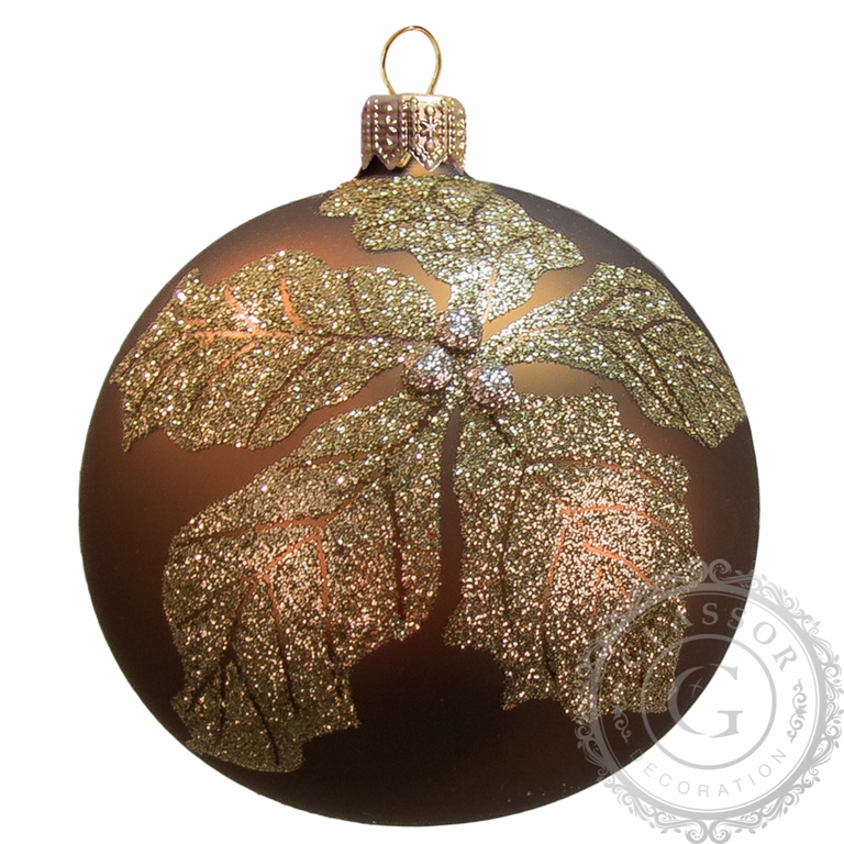 Boule de Noël marron fleur dorée