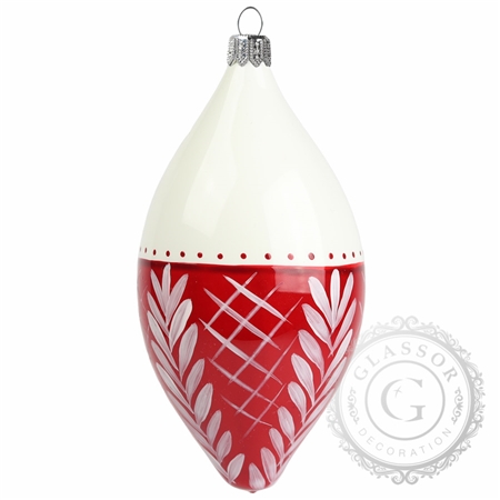 Oeuf de Pâques en verre, blanc, décor rouge