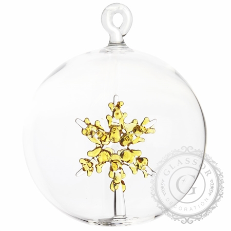 Boule avec un flocon de neige claire a l'intérieur avec un décor jaune