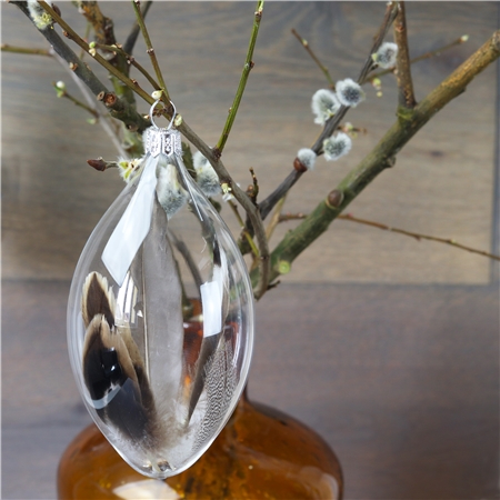 Œuf en verre transparent avec plume marron