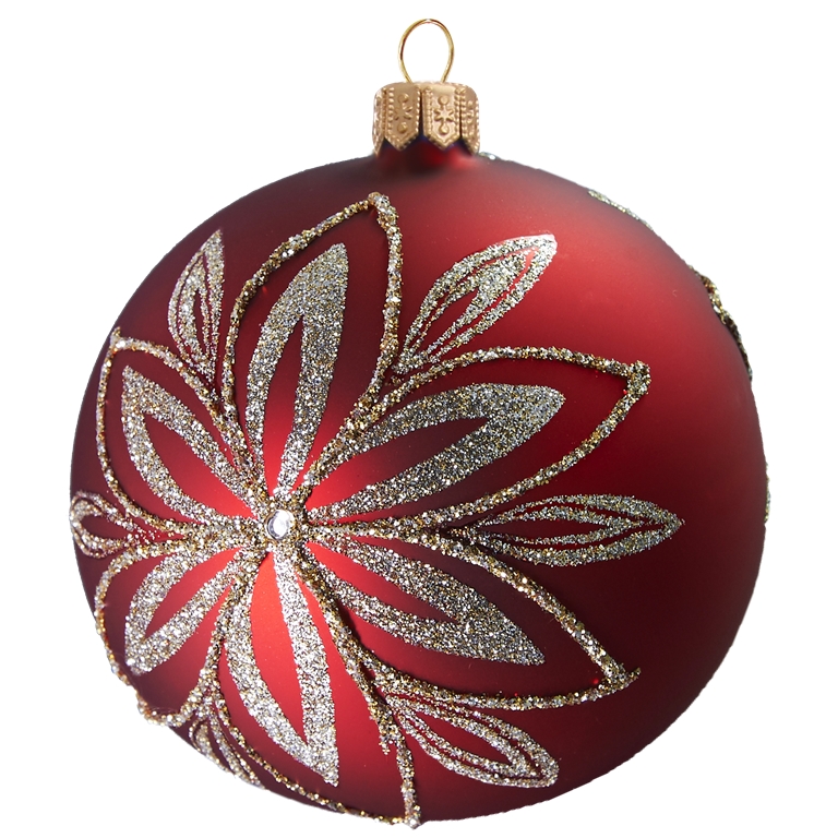 Boule de Noël rouge, fleur de platine