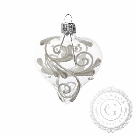 Cœur en verre transparent décor blanc