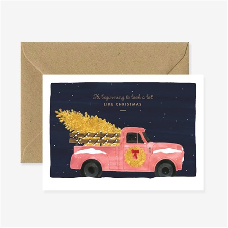Carte cadeau voiture de Noël avec un sapin