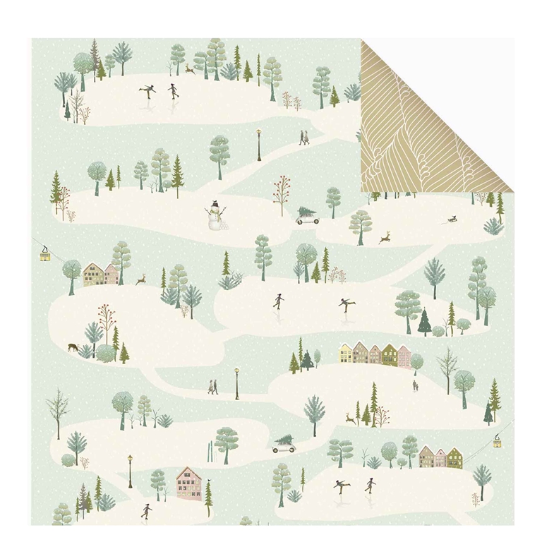 Papier cadeau paysage d'hiver réutilisable