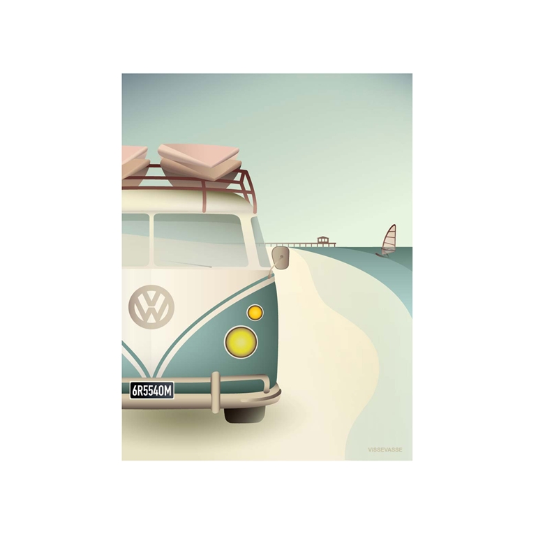 Carte-cadeau / carte de voeux avec un bus hippie sur la plage