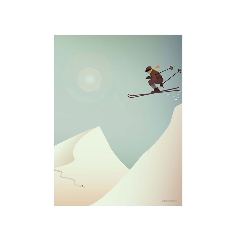 Carte-cadeau / carte de voeux avec un skieur rétro