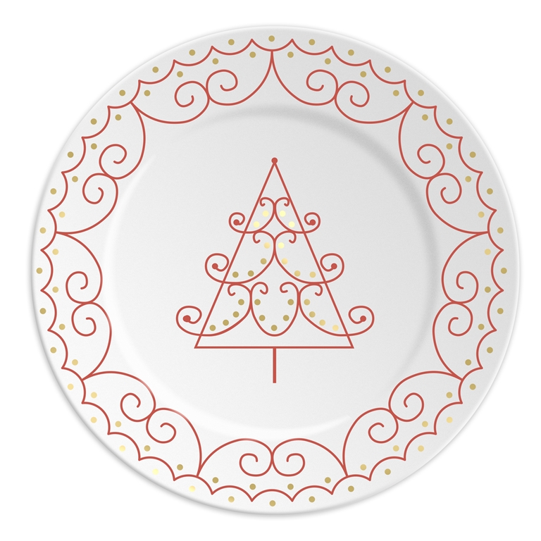 Assiette en porcelaine avec un décor de sapin de Noël rouge