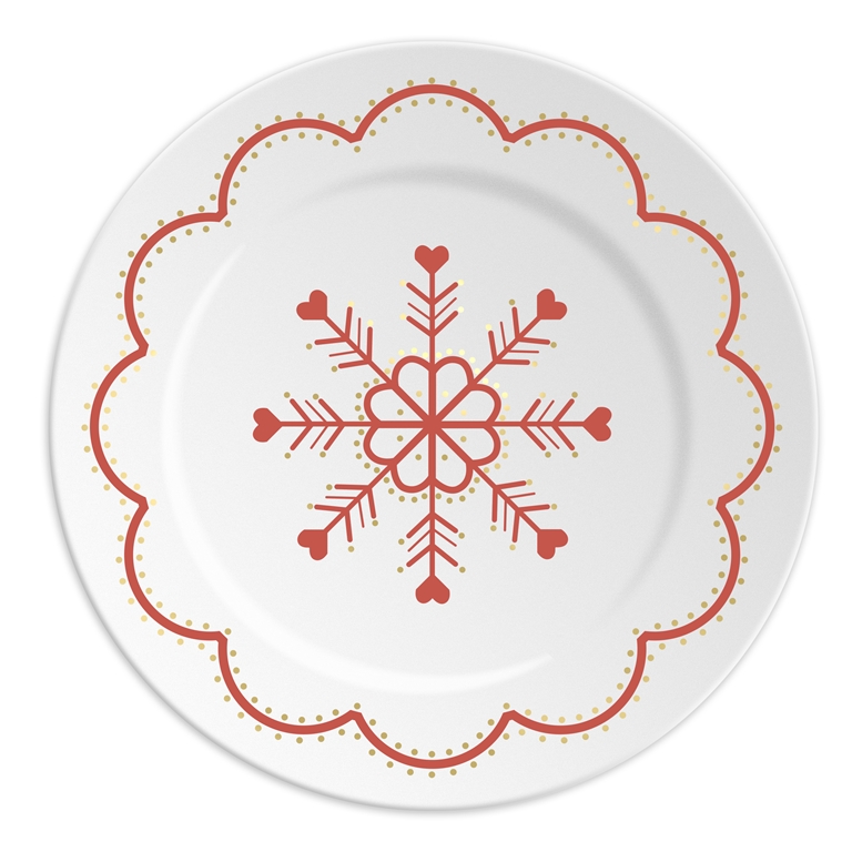 Assiette en porcelaine avec un flocon rouge