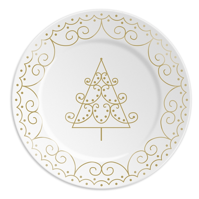 Assiette en porcelaine avec un sapin doré