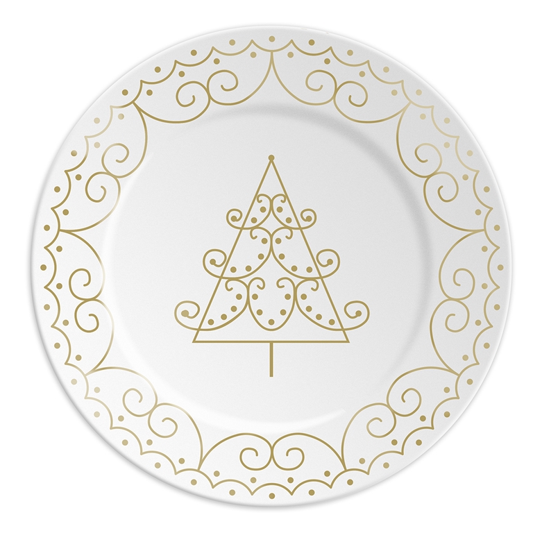 Assiette en porcelaine avec un sapin doré