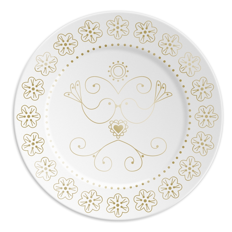 Assiette en porcelaine avec des oiseaux dorés