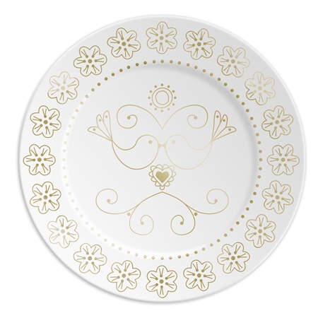 Assiette en porcelaine avec des oiseaux dorés