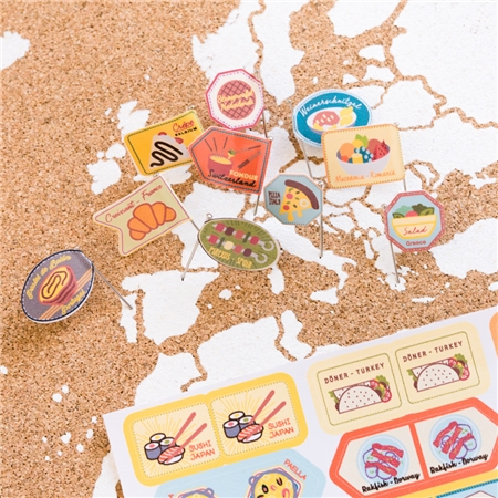 Punaises pour carte en liège - spécialités culinaires