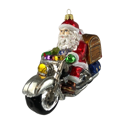 Figurine de Pere Noël en verre sur chopper