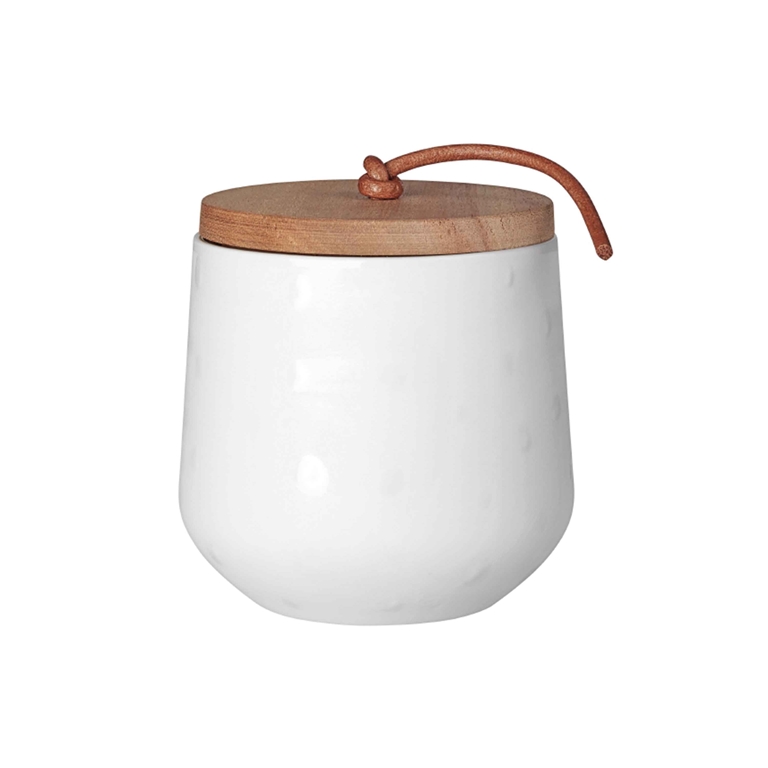 Haut pot en porcelaine avec un couvercle en bois