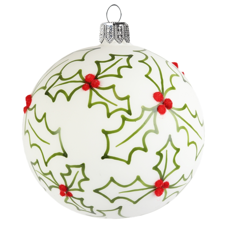 Boule blanche avec un décor de houx de Noël