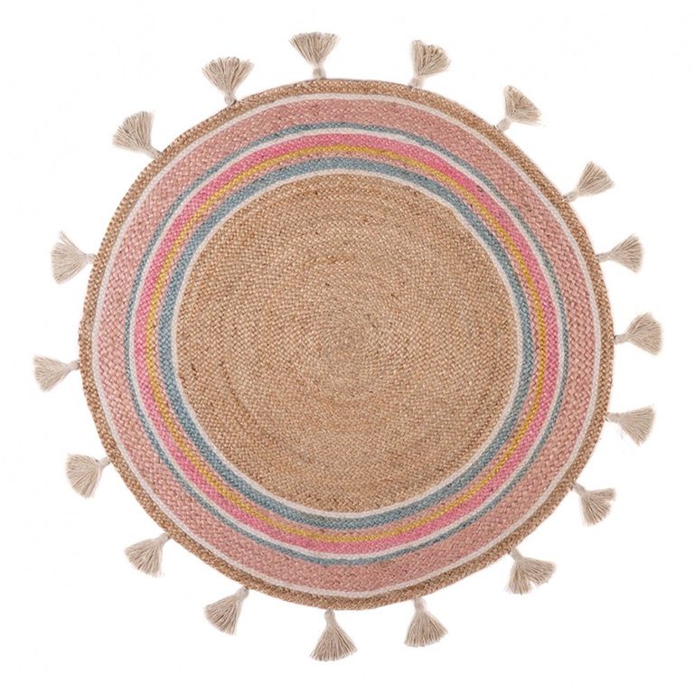 Tapis rond coloré avec des rayures