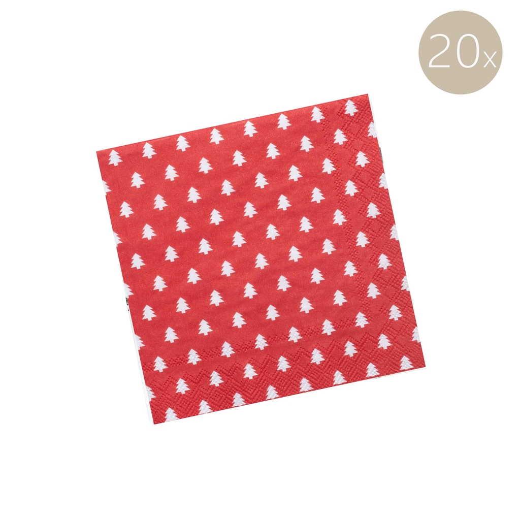 Petites serviettes rouges avec des sapins imprimés