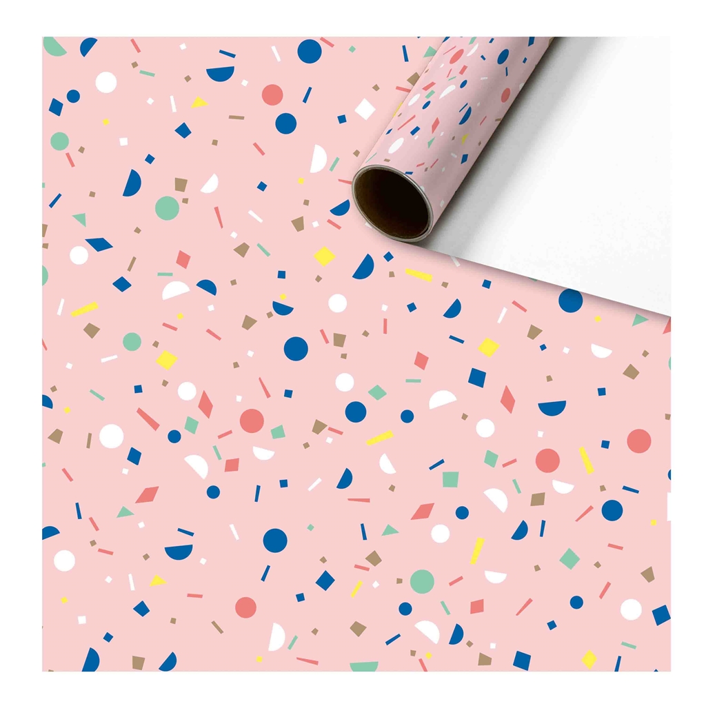 Papier d'emballage en rouleau, confettis de couleur rose