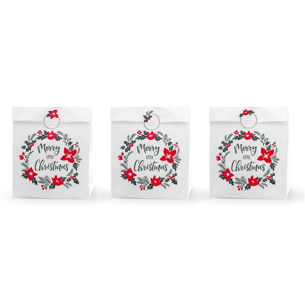 Sacs cadeaux blancs Merry Christmas