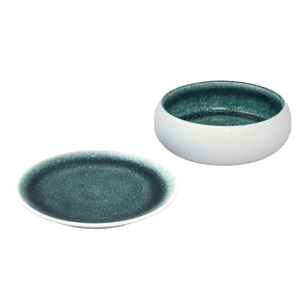 Set pour noix: bol et soucoupe turquoise