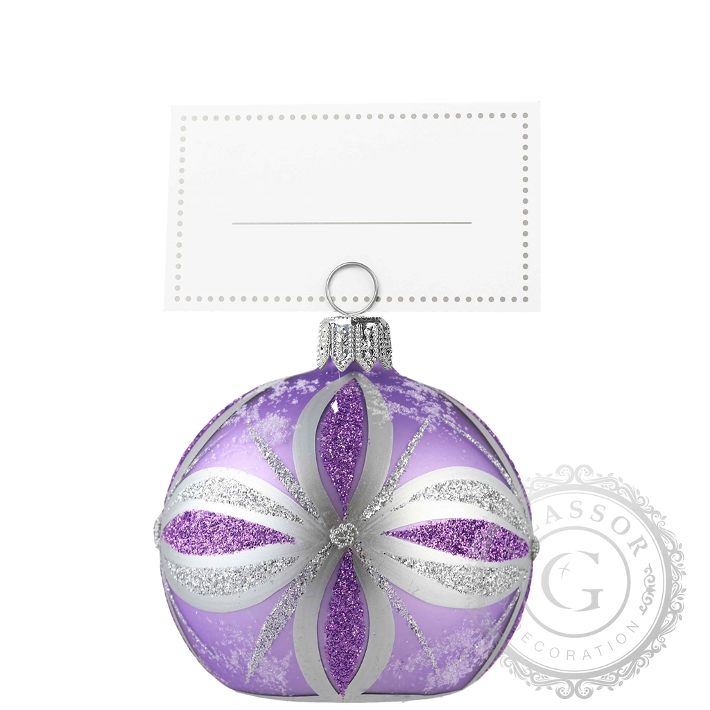 Porte-nom en verre violet pour la table