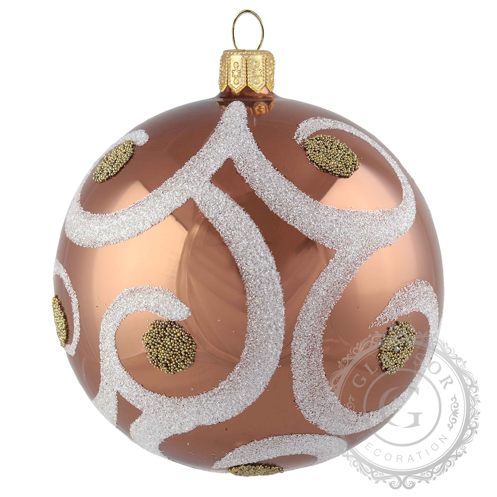 Vánoční koule hnědá s dekorem &#934; 8 cm