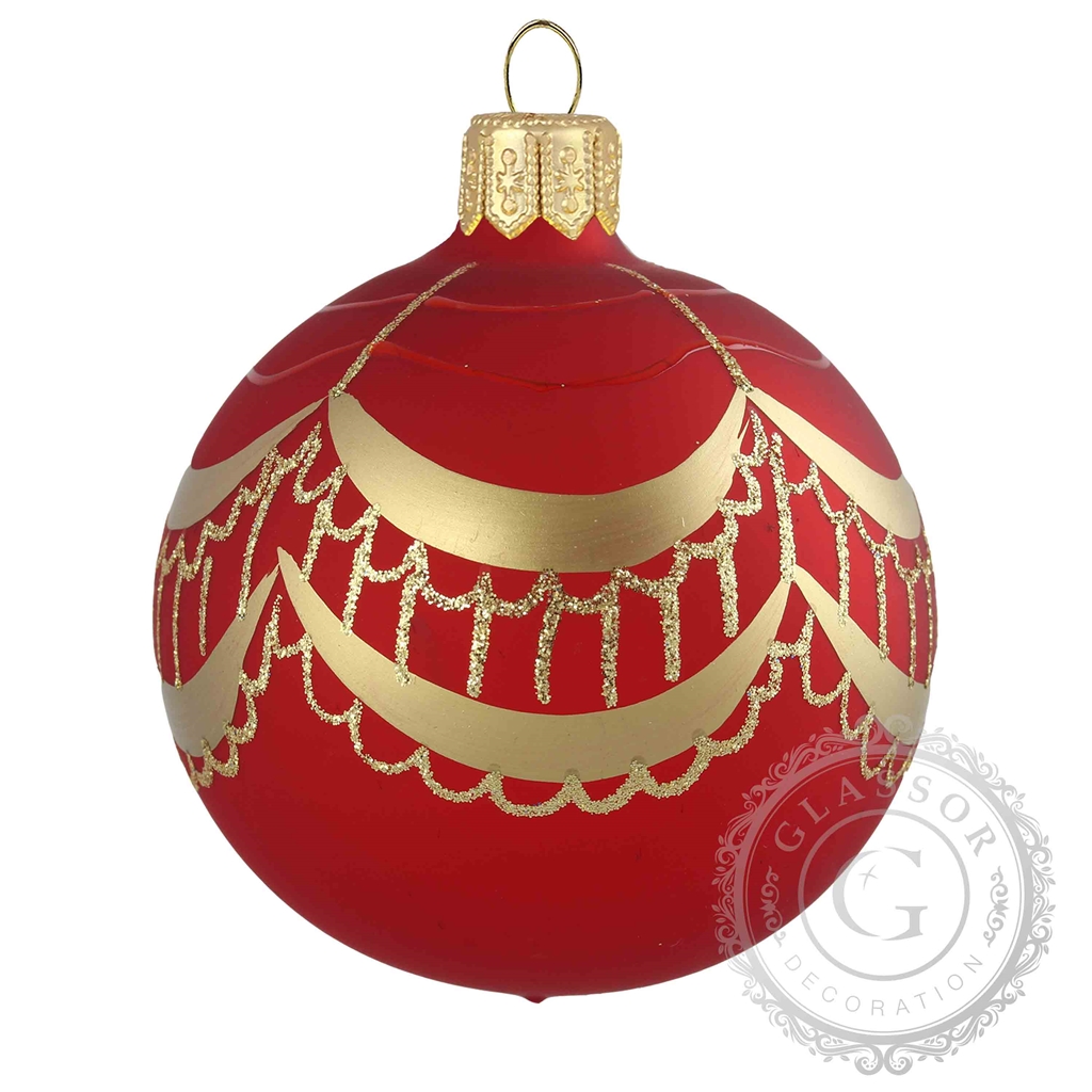 Boule de Noël en verre rouge mate, décor 7 cm