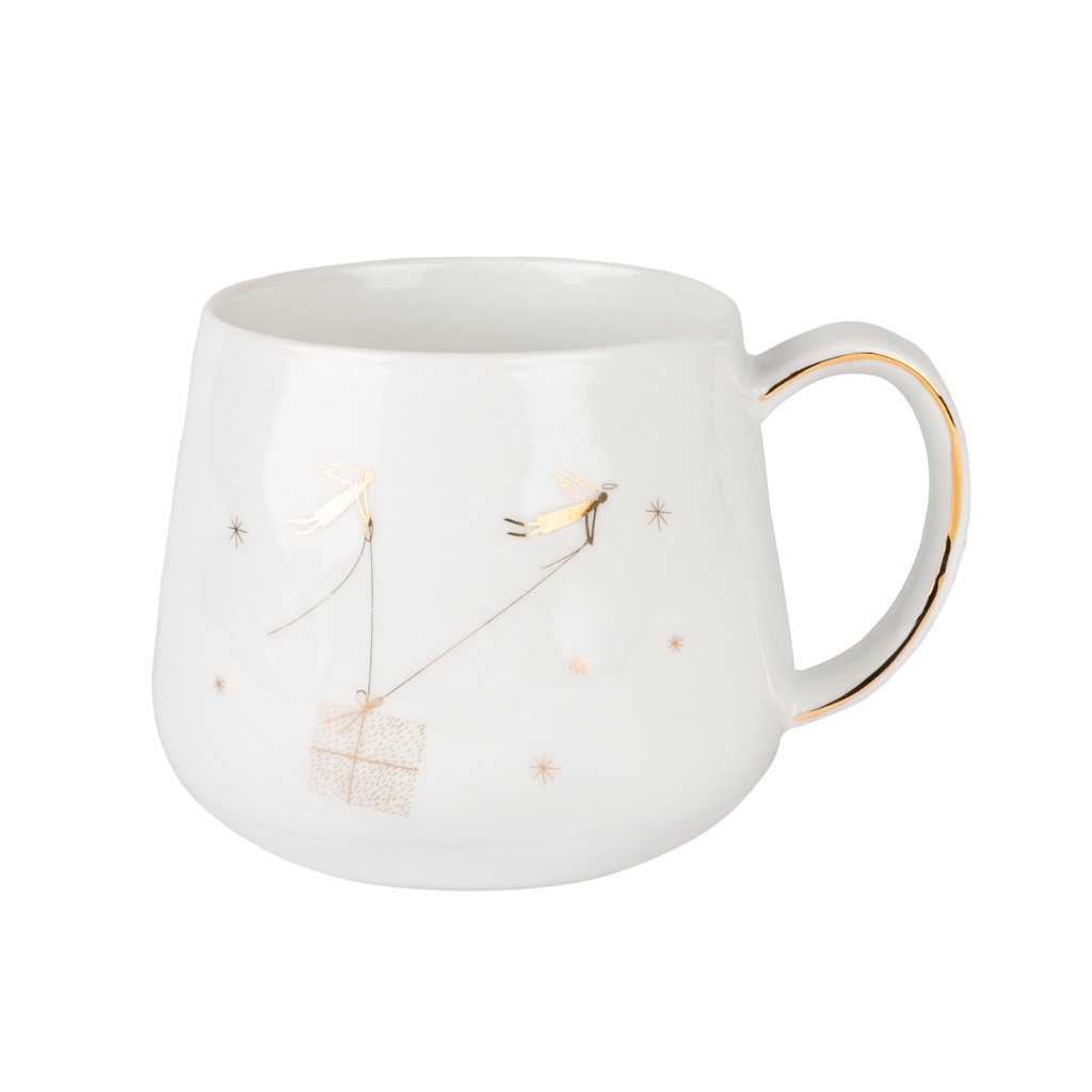 Tasse blanche avec des anges dorés