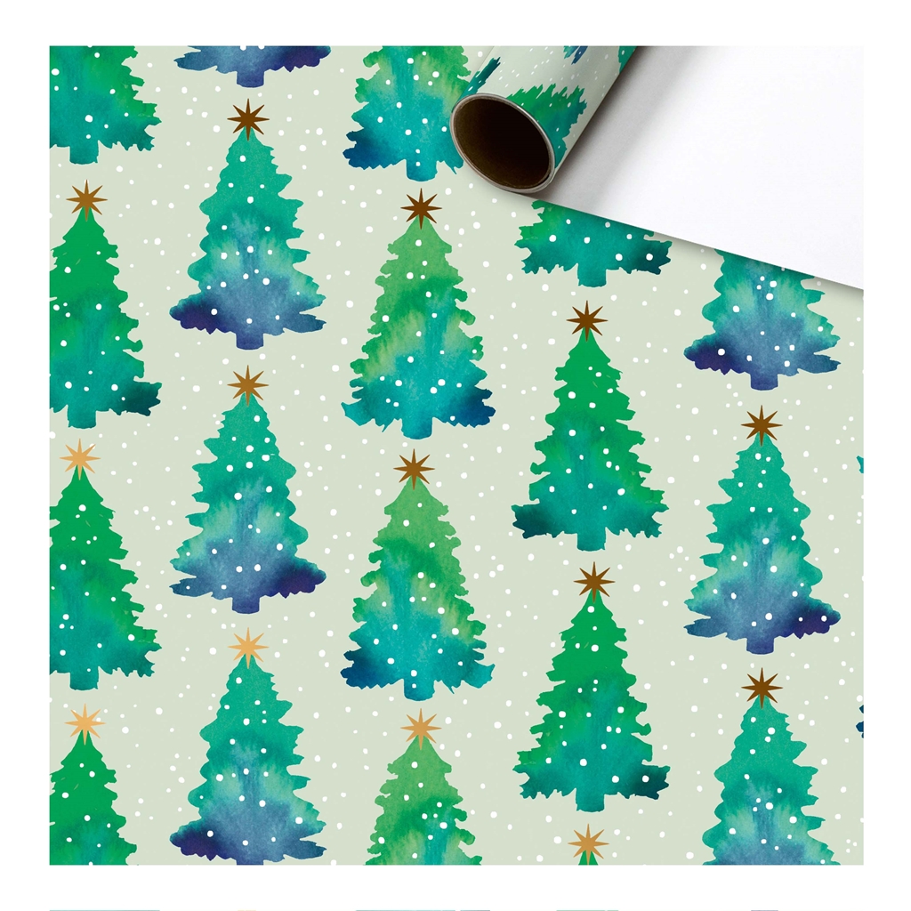 Papier cadeau arbres couverts de neige verte