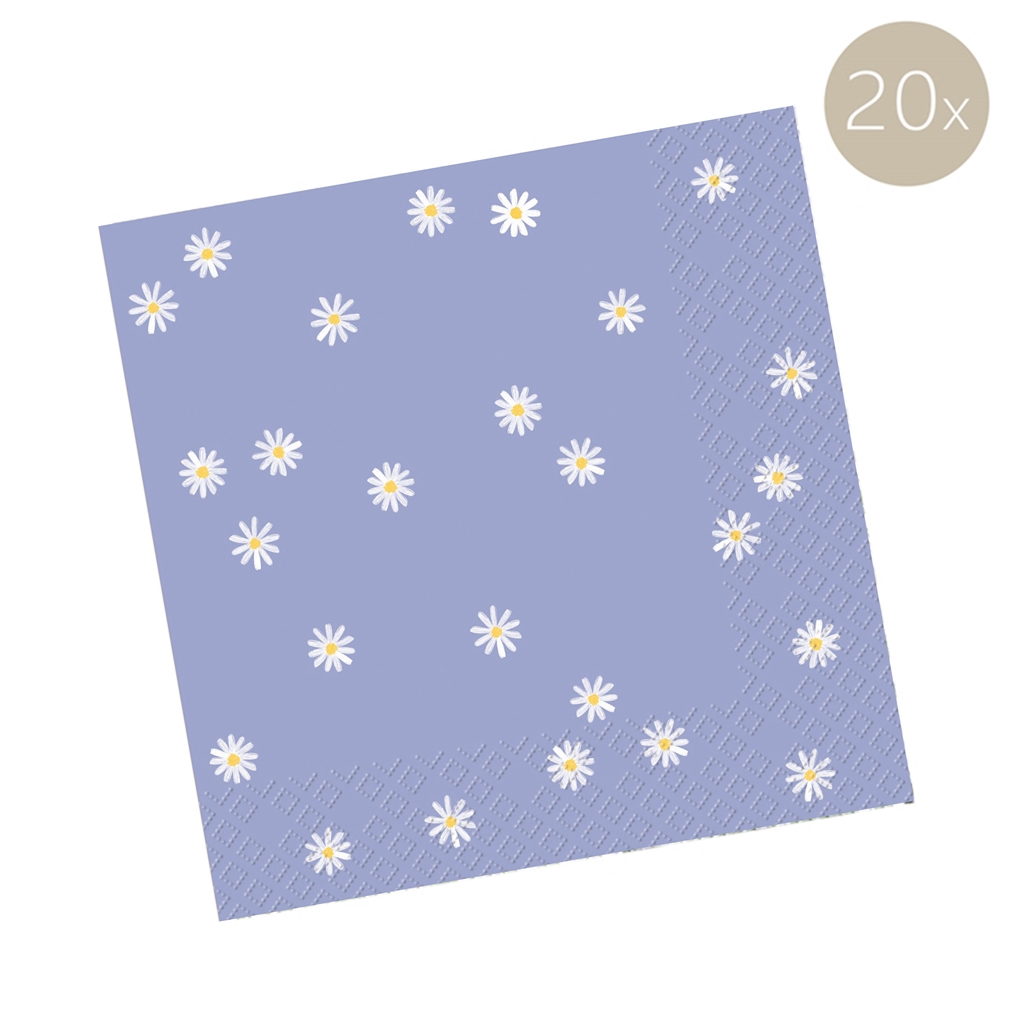 Serviettes violettes avec marguerites