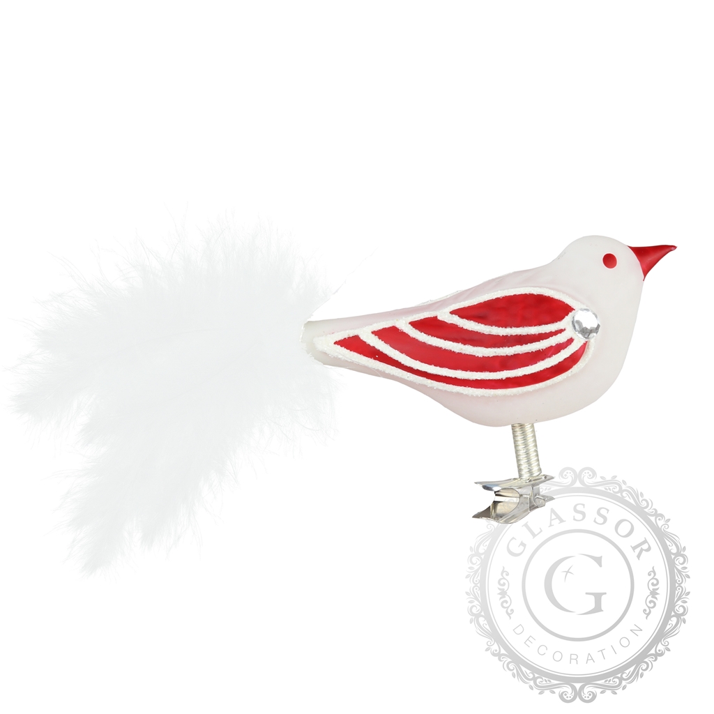 Oiseau rouge-blanc avec un strass