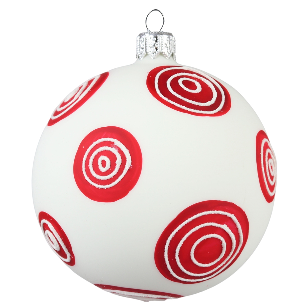 Boule de Noël blanche à pois rouges