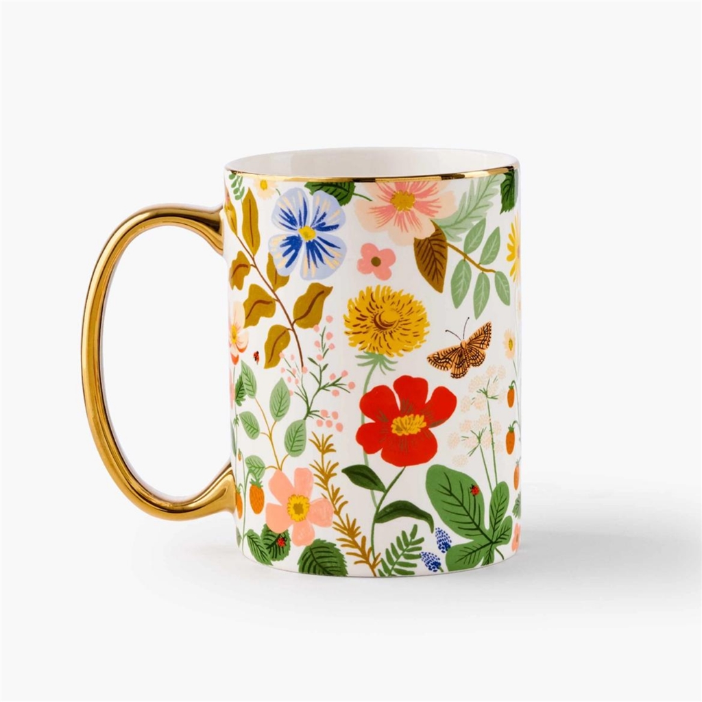 Mug fleuri avec anse dorée