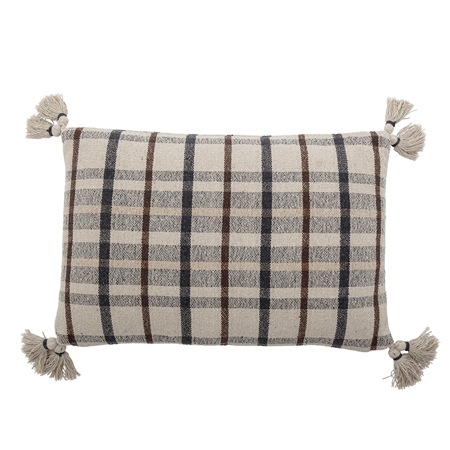 Oreiller à carreaux beige avec franges