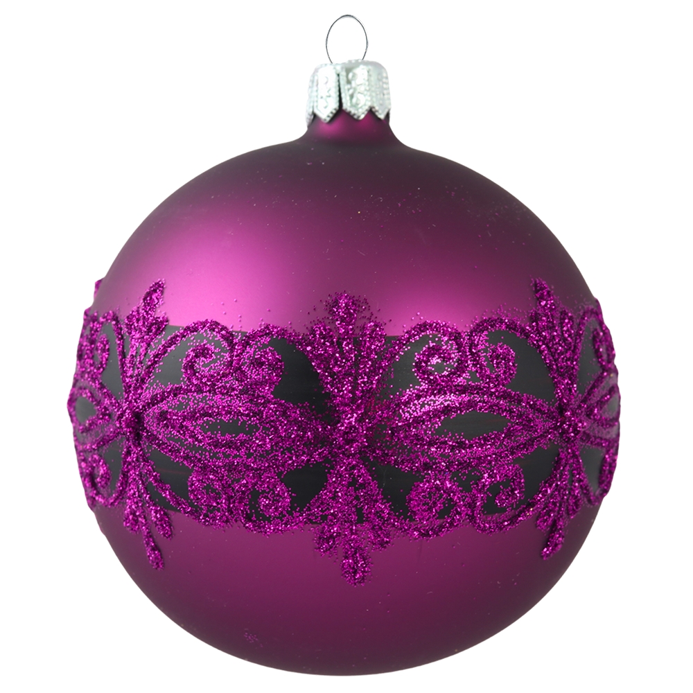 Boule de Noël violette avec décor noir