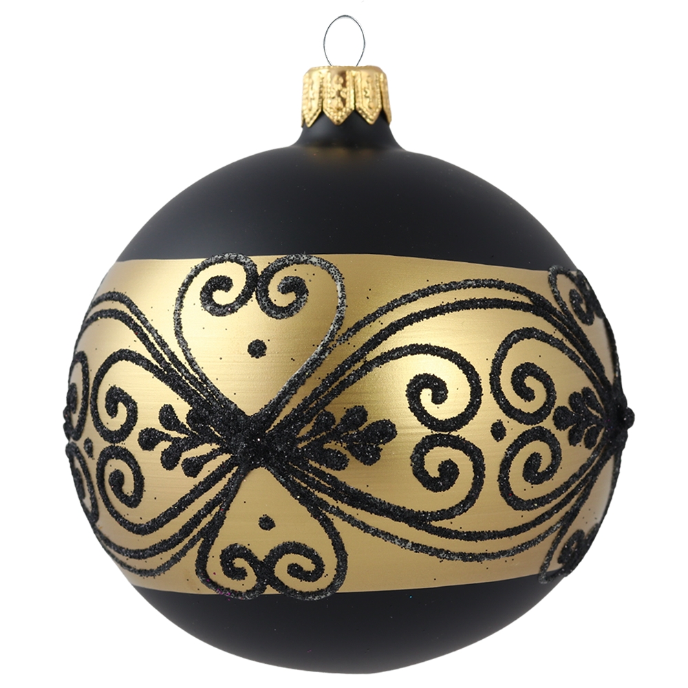 Boule de Noël noire avec décor doré