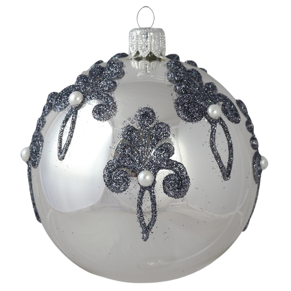 Boule argentée avec lustre gris et décor en strass