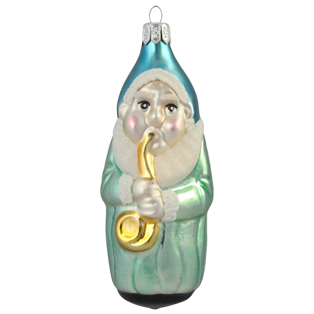 Décoration en verre, nain de fée avec une trompette