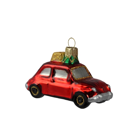 Décoration de Noël, voiture rouge avec deux cadeaux